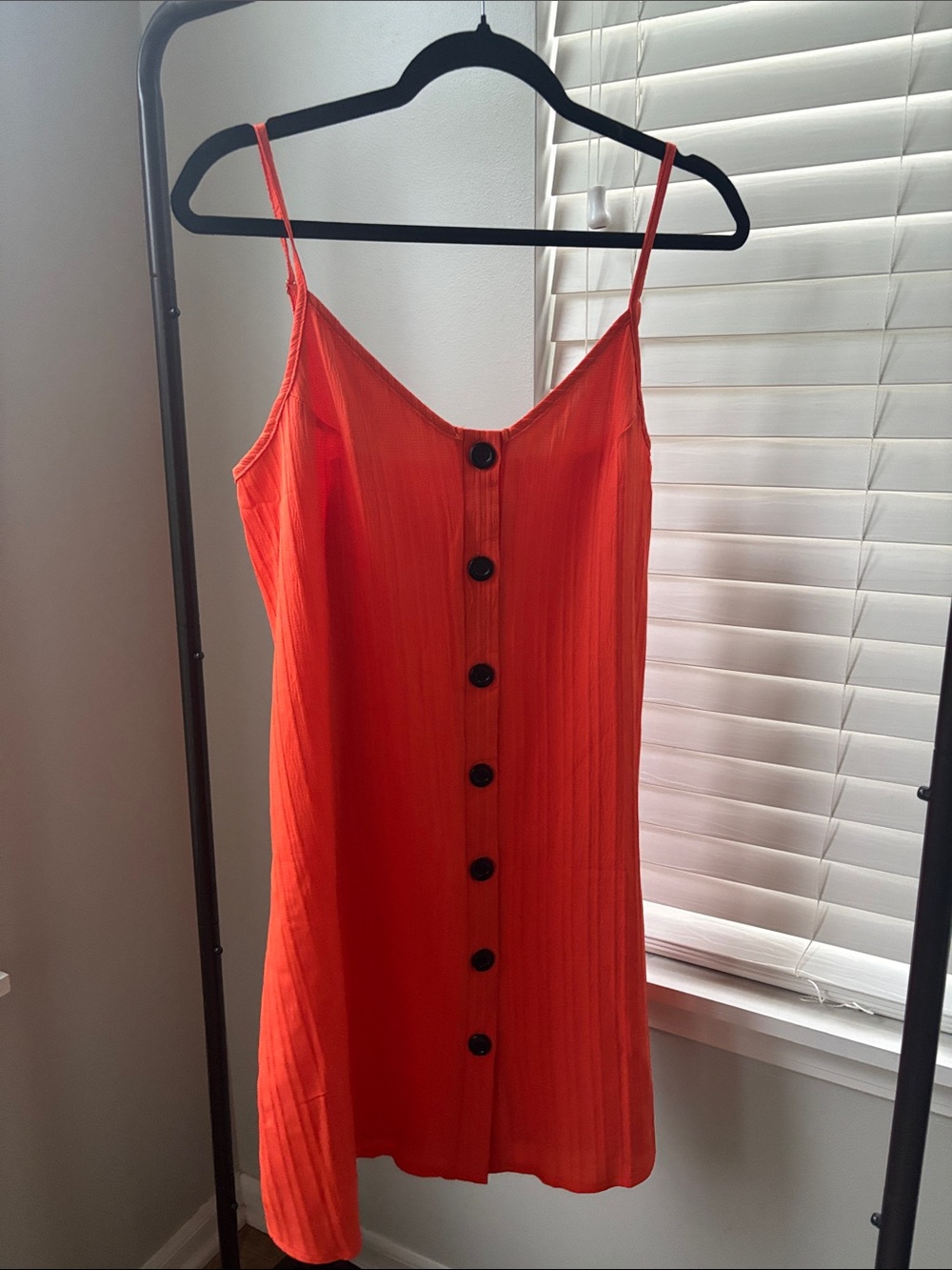 Summer Bright Orange Button-Front Slip Dress